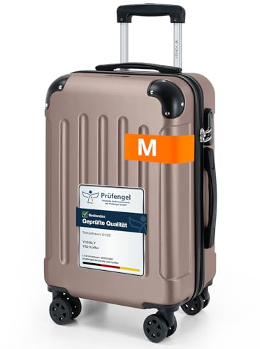 YONSLY Gepäck Suitcase Reisekoffer, Kabinenkoffer, Trolley Rollkoffer Handgepäck, Hartschalenreisekoffer mit 360° Lenkrollen, Zahlenschloss, Mehrstufiger Teleskopgriff (M, Champagner)