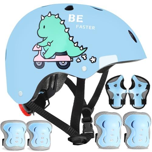 Unicorno Casco Bici per Bambini Protezioni Set Casco Regolabile con Ginocchiere Gomitiere e Polsiere per Roller Skateboard Bici Ciclismo Scooter 48-56 cm Adatto a bambini 3-12 anni
