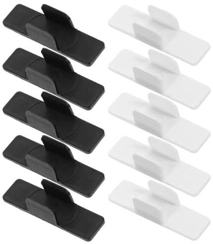 Abaodam 10pcs Self-adhesive Plastic Pencil Holders Pen Clips for Whiteboard Desk Organizer School Stationery Black and White U-shaped Clip with Sponge Base