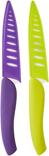 Pradel Jean Dubost 1/10531 Set da due coltelli office, Lama in ceramica bianca, manici colorati