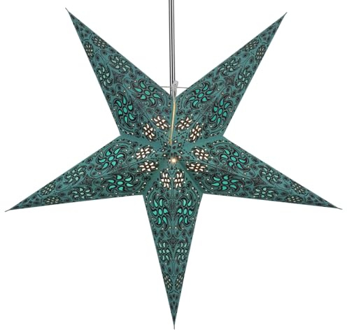 Guru Shop Vikbar adventsbelysning/pappersstjärna/julstjärna, 60 cm – Anubis-turkos, stjärnfönsterdekoration