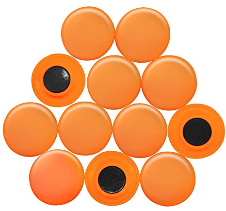 Grands Aimants de Bureau de Planification Orange pour Réfrigérateur, Tableau Blanc, Tableau D'Affichage de 40mm dia x 8mm de Haut - Pack de 12