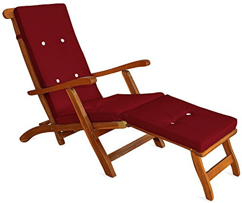 DETEX® Liegenauflagen Leinenoptik 8 Knöpfe Rückhalteband Auflagen Liege Polster Kissen Liegestuhl Rot
