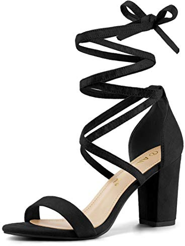 Allegra K Women's Strappy Chunky High Heels Lace Up Black Heels Sandals - 5.5 M US