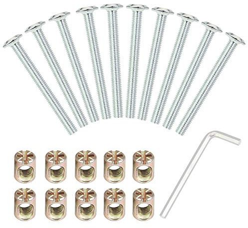 BUZIFU Set M6 Tuerca y Tornillo de Muebles con Llave Allen Hexagonal, Tornillos de Fijación de Acero al Carbono Tuercas de Barril Conector de Pasador Perno Roscado(Plateado)