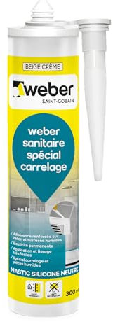 Weber Mastic silicone résistant aux moisissures, beige crème, 300 ml, spécial sanitaire, WEBERSEAL SANITARY
