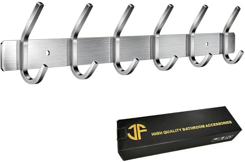 JOLY FANG Perchero de Pared, Ganchos de Percheros de Pared Acero Inoxidable, Perchas de Pared Ideal para Dormitorio Baño (6-Gancio, Plata)