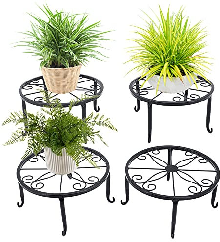 Gearific 4 supporti per piante in metallo, supporto per piante in ferro, supporto per vasi da fiori per interni ed esterni piante da giardino (nero)