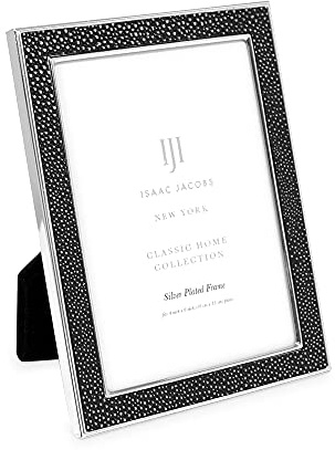 Isaac Jacobs 4x6 Black Leather w/Silver Metal Picture Frame w/Easel | Vertical & Horizontal Picture Frame, Shagreen Border w/Black Fabric Easel, Wall-Mountable, Made For Tabletop, Photo Gallery