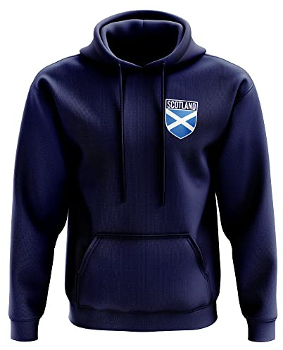 Purple Print House Scotland Hoody for Men - Scotland Flag Badge Retro Hoodie, Football Country European 2022 Supporters Navy Tartan Gift Him, 2021 Scottish Tournament Footy Soccer Hood, Navy, M