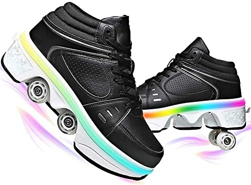 LDRFSE Skridskoåkning flickor, sneakers, rullskridskor skateboard sneakers med hjul sport gymnastik mode multifunktionellt sparkrullsko för pojkar, flickor