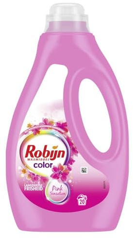 Robijn Vloeibaar Wasmiddel Color Pink Sensation 20 Wasbeurten 1 liter Doos 6 fles
