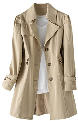 keusyoi Autunno Trench Donna Cappotto a Una Spalla Primavera Donna Collo Ribaltabile Trench Cappotto Antivento Abbigliamento da Esterno, Kaki, M