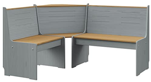 Hommdiy Eckbank Eckbankgruppe für Esszimmer Küche Reine 151 cm Honigbraun und Grau Massivholz Kiefer