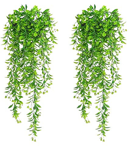 Hyakoz 2 Stück Künstliche Ivy Grün Künstliche Hängepflanzen Vine Hgende kunstpflanzen Plastikpflanzen Hängend künstliche Pflanzen für Innenbereich, Wand, Hängekörbe