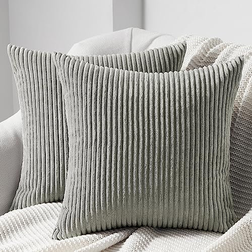 Topfinel Kissenbezug 50x50grau 2er Set Kordsamt gestreiftes Muster Kissenbezüge Kissenhülle Dekokissen Sofakissen Couchkissen Dekokissen Zierkissenbezug Deko Kissenhüllen Wohnzimmer Schlafzimmer