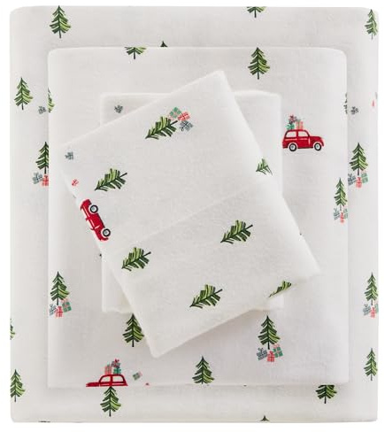 Woolrich Set di lenzuola in cotone con stampa di cottage charms, 100% flanella di cotone, lenzuola calde e sfocate, set di biancheria da letto queen size, tasca con angoli per materassi fino a 35,6 cm