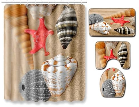 Badezimmerteppich Strand Orange Grau Badematte Set 3 Teilig,Teppich Badvorleger rutschfeste (50x80)+U-Typ Wasseraufnahme Schmutzfangmatte +Schnelltrocknend Toilet Fußmatte