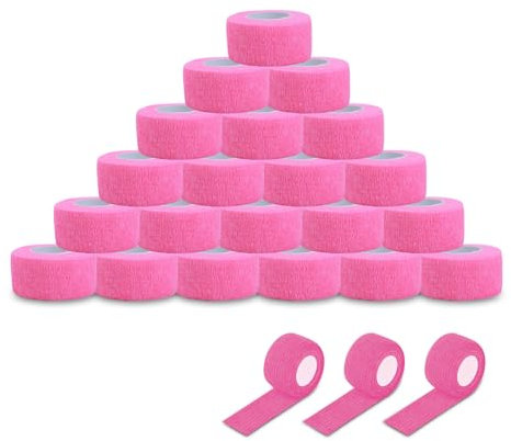 EZ Tattoo Grip Tape- 24pezzi (2.5cmx4.5m) Benda Autoadesiva per il Gonfiore della Distorsione del Polso e della Caviglia, Nastro per Tubo di Presa del Tatuaggio per Macchina del Tatuaggio(Rosa)
