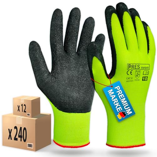PRESTIGION Arbeitshandschuhe Herren Größe 10-XL (24 Paare) – Latex Handschuhe Arbeit - Abriebfest - Ideal für die Baustelle, den Heimwerker oder den Garten