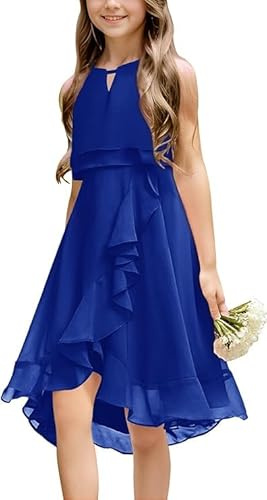 Haloumoning Robe d'été sans manches pour fille - Robe de princesse - Robe de demoiselle d'honneur - Danse - Bal - Mariage - Robe de demoiselle d'honneur