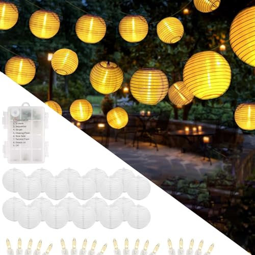 Sunshine smile 6m Lampion Lichterkette Batterie, Warmweiß 20 LED Lanterne Lichterketten Außen,Lampions Outdoor Lichterkette Innen,Balkon Lichterkette Lampions außen Wetterfest Balkondeko No Solar