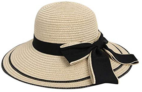 Dinglong Gorra Rejilla Hombre Sombrero Plegable de Paja Sol Mujer Floppy Bowknot Wide Big Beach Sombreros de Verano Nuevas de béisbol Gorra Rejilla Hombre (Beige, One Size)