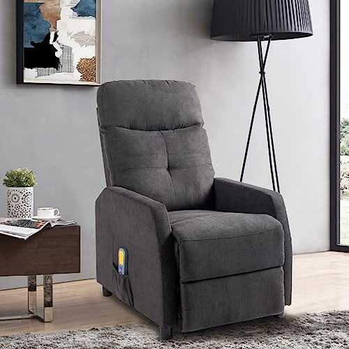 LEADZM Poltrona reclinabile con massaggio elettrico, riscaldamento e schienale reclinabile con comando manuale, poltrona TV per camera da letto, soggiorno e Home Cinema (tessuto, grigio scuro)