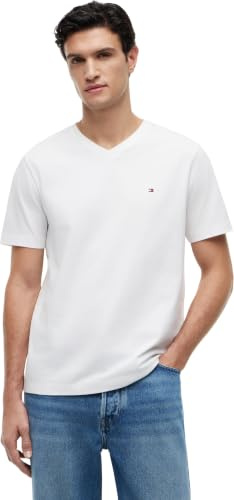 Tommy Hilfiger Uomo T-Shirt Maniche Corte Essential Tee con Scollo a V, Bianco (White), M