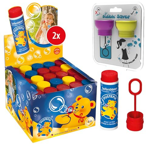 Pustefix Seifenblasen Set I 1 x 50 Klassik 42ml + 2er Pack Bubble Saver I Bunte Rainbow Bubbles Made in Germany I Seifenblasen für Hochzeit, Kindergeburtstag, Standesamt, Polterabend