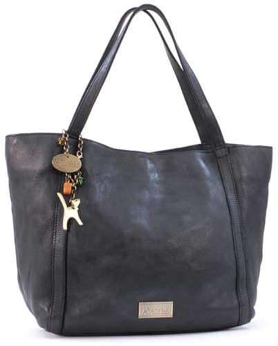 Catwalk Collection Handbags - Sac Cabas Femme Grand Format en Cuir - Sac à Main/Sac Porté Épaule - Tote Bag Multipoches - HAZEL - Noir