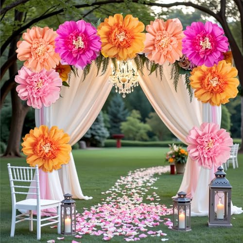 PATTEPOINT 6PCS Tissue Paper Flowers，12 Inches Colorful Giant Crepe Paper Flowers Decorations for Wall,Large Flowers for Wedding Birthday BabyShower Party Bulletin Board Home Decor Supplies