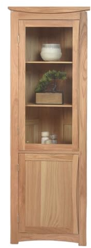 Vitrine d'angle en chêne massif - Meuble de salon en bois entièrement assemblé - 180 x 62 x 35 cm (H x l x P)