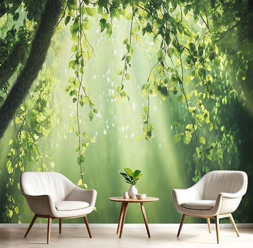 Papel Tapiz Fotográfico, Papel Tapiz Luz Del Sol Hojas 3D Misterio Paisaje Natural Mural, 300Anx210Al cm Cafe Restaurant Dormitorio Decoración para el Hoga Murales Pintado Fotomural