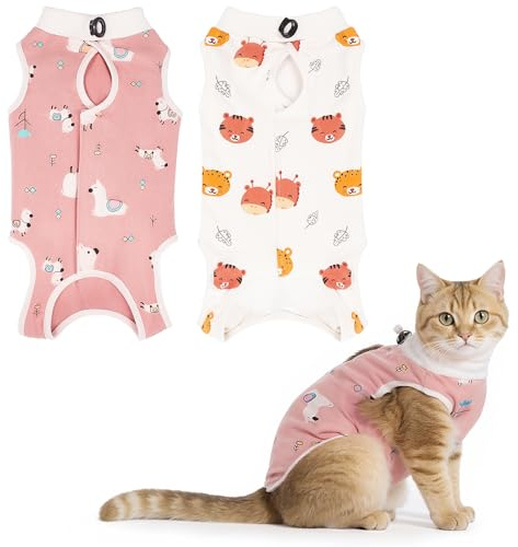 2pcs Cat Recovery Suit, Breathable Cat Surgery Recovery Suit, Anti Licking Clothes, Cat Onesie for Cats After Surgery, Cat Spay Recovery Suit Bdominal Wound Protector for Small Male Female Pets