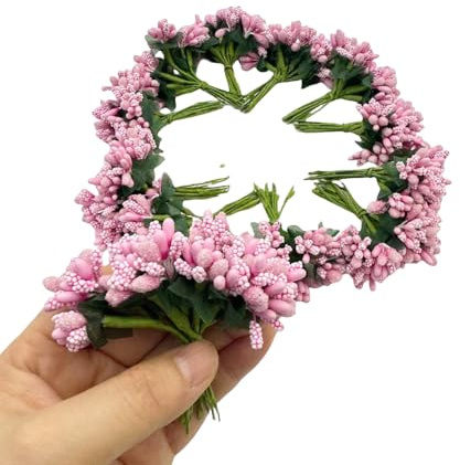 144 pezzi di stami e pistilli di fiori artificiali mini e stelo morbido, bacche minuscole da 20 mm per creare fai-da-te spille per capelli da sposa, decorazioni per torte, braccialetto da polso con