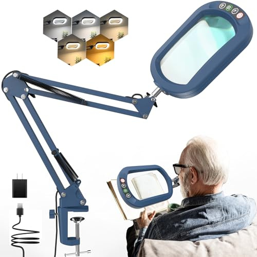 10 x förstoringsglas med ljus och klämma, äkta glas stativbelysning förstoringsglas, 5 färglägen och steglös dimbarhet LED skrivbord handsfree för hantverk hobbyer läsning målning sömnad och