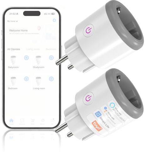 Oblinple Presa Smart WiFi Intelligente 16A Smart Plug con Monitoraggio energetico Controllo Vocale e Remoto App Timer Presa Elettrica Compatibile con Alexa e Google Home (2, biancastro)