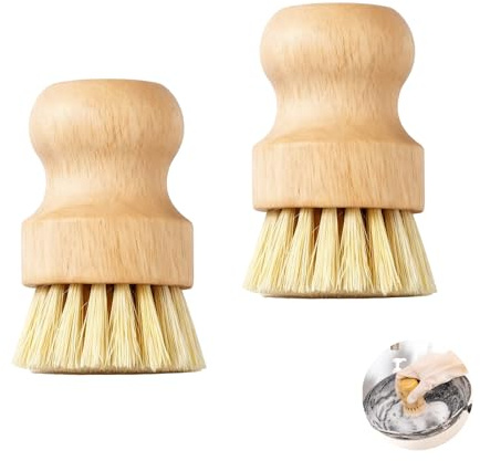 2 Piezas de Cepillo de Limpieza Ecológico, Cepillos de Palma de Bambú para Fregar Platos y Setas, Cepillo de Cocina de Madera para Platos para Limpieza de Ollas y Verduras