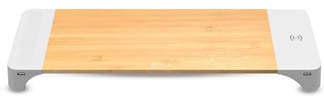 Miraval Monitor-Ständer mit Kabelloser Ladefläche, 57,5 x 17,6 x 5,6 cm, USB-C Anschluss, 15W Ladefunktion, Stifthalter, USB-A Anschluss (Weiß)