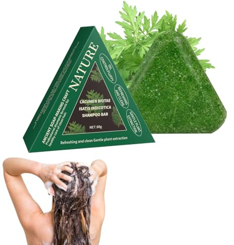 Teegxddy 1 Pieza Champú sólido triangular natural, champú sólido de hoja de ciprés natural, jabón triangular verde para el cabello, calmante y fortalecedor