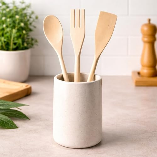 Topolenashop Set Utensili da Cucina in Legno Naturale – 3 Mestoli Antigraffio da 31 cm (Spatola, Cucchiaio, Forchettone) – Accessori per Pentole Antiaderenti, Eco e Resistenti 202305