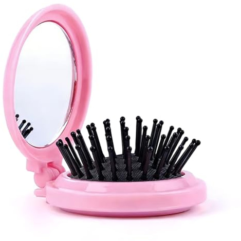 UYVPAER 1 Brosse À Cheveux Pliante Avec Miroir – Mini Peigne À Cheveux De Poche, Brosse À Cheveux De Voyage Portable 2 En 1, Massage Des Cheveux Pour Femmes Et Filles