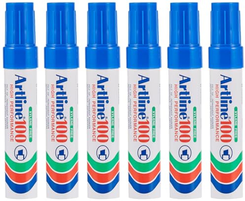Artline EK-100 7.5-12mm Giant Chisel Tip Permanent Marker - Blue Marker Pens [Pack of 6] for drawing, painting, and industrial use