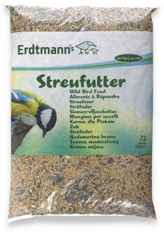 Erdtmanns Streufutter für Wildvögel 5 kg – Futtermischung mit Sonnenblumenkernen, Hirse & Getreide – energiereiches Vogelfutter für Ganzjahresfütterung – für Garten, Balkon & Futterhaus