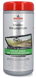 NIGRIN Autoscheiben Reinigungstücher, für alle Glasflächen, reinigt Innen- und Außenflächen streifenfrei, entfernt Insekten, Straßenschmutz und Dieselablagerungen, 36 Stück