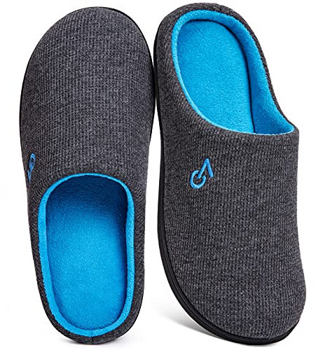 VeraCosy Herren Zweifarbige Hausschuhe Memory Schaum Pantoffeln, Dunkelgrau/Blau, 42/43 EU