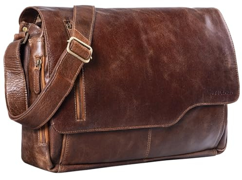 STILORD Marlon läderväska för herrar affär universitet kontor vintage axelväska stor DIN A4 med 15.6 tum laptopfack elegant aktväska av äkta nötkött läder Farbe:Antikbrun