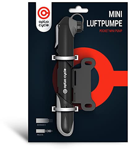 Optio Cycle Mini Fahrradpumpe 120 PSI (8,3 Bar) Luftpumpe Fahrrad | Alle Ventile | Kleine Tragbare Handpumpe | Bike Pump | Alle Ventile
