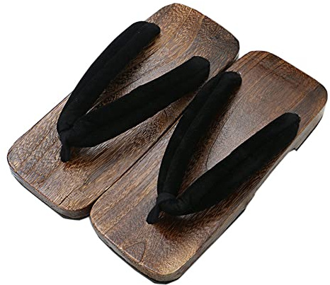 KUNANG Zoccoli in legno da uomo, sandali in legno giapponese Geta, pantofole Geta tradizionali giapponesi zoccoli in legno Geta Wide Sole Flip Flops., Nero, 42 2/3 EU (taglia etichetta 45)